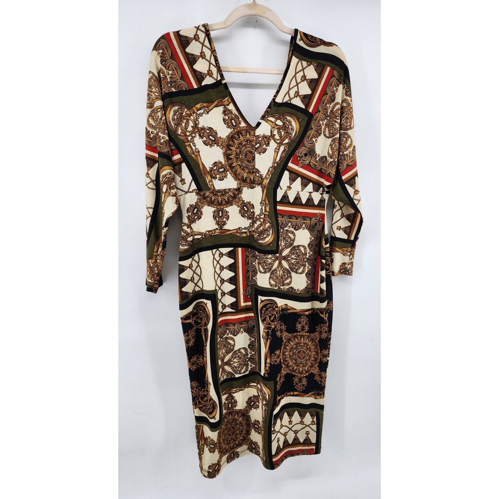 Fashion Nova Scarf Print V-Neck Long Sleeve Midi Bodycon Dress XL